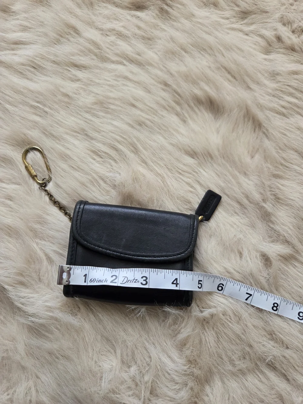 Vintage Coach Black Leather Key Wallet with Gold Chain